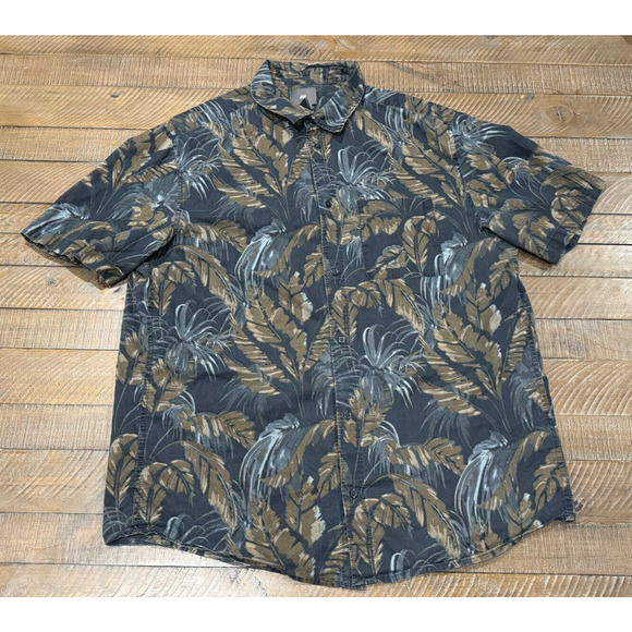 H&M Button Down Short Sleeve Dark Blu/Leaf Print Regular Fit - Men's Size L - Picture 4 of 7